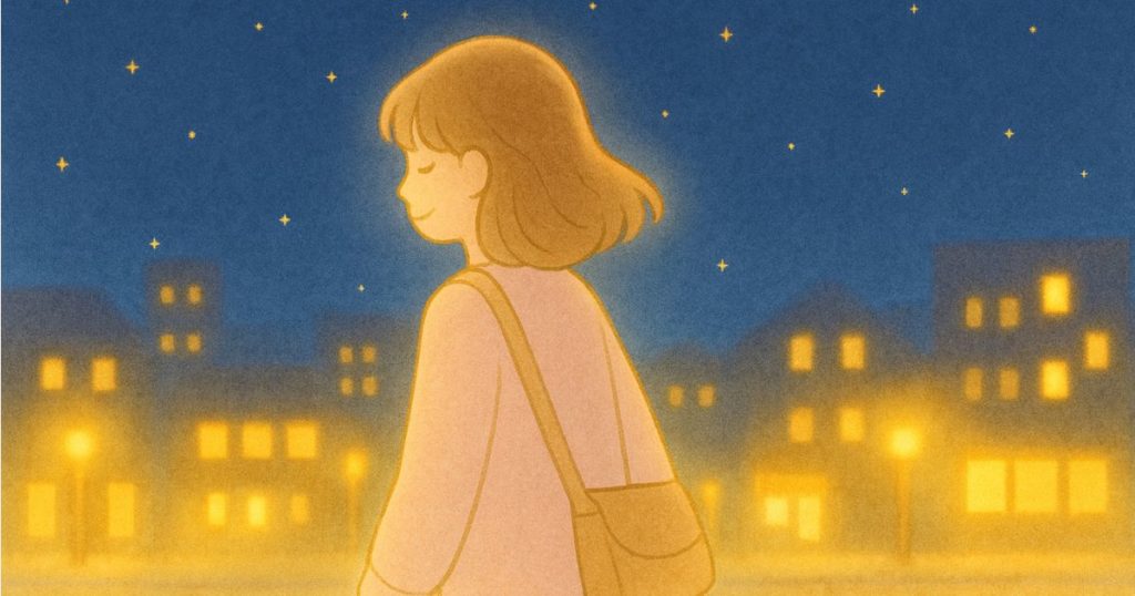 ライブが終わって満たされた気持ちで帰路につくHSPママのイラスト